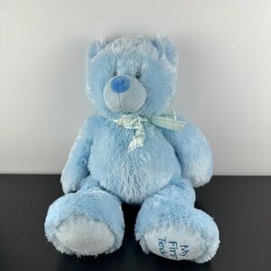 Baby Ganz My First Teddy Bear 15” BG2756 Blue Bow Embroidered Eyes Large Plush